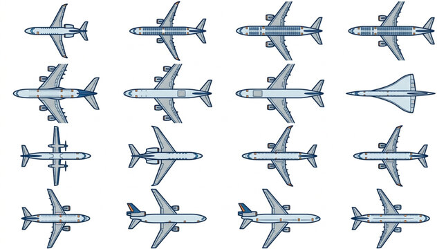 Collection of various aircraft top view illustrations.