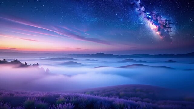 Soft muted lavender mist drifting through minimalist cosmic colorfield with layered tranquil haze