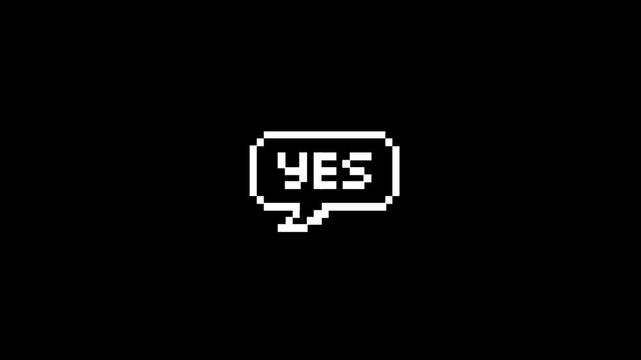 yes animation with chat box, discussion concept, mind content, pixel style, black background, motion graphics, 4k video