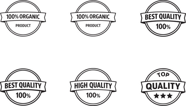 Organic and premium quality badge label set for product branding, packaging and certification use.