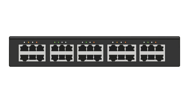Network switch with multiple rj45 ports on a white background