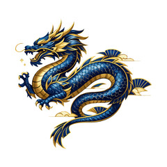 Fototapeta premium PNG Elegant blue dragon illustration.