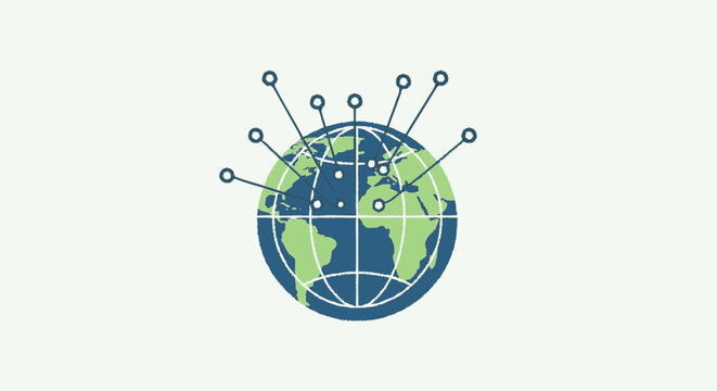 Cropped graphic illustration of a textured blue and green globe marked
