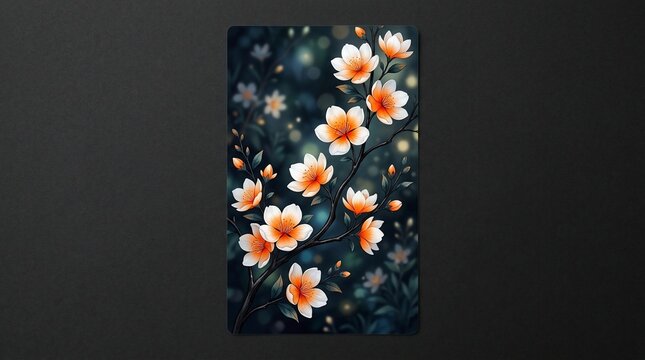 Beautiful orange and white flowers on a branch with dark background