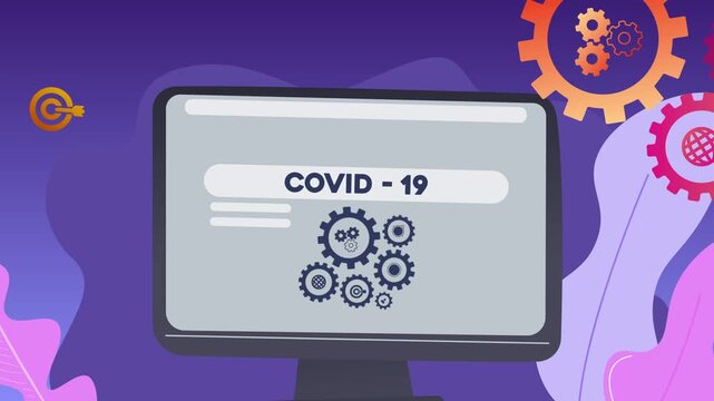 Covid-19 landing page design with modern flat graphic elements