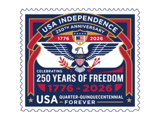 Obraz premium Usa independence 250th anniversary commemorative stamp design celebrating 250 years of freedom 17762026 editable vector file isolated on transparent background