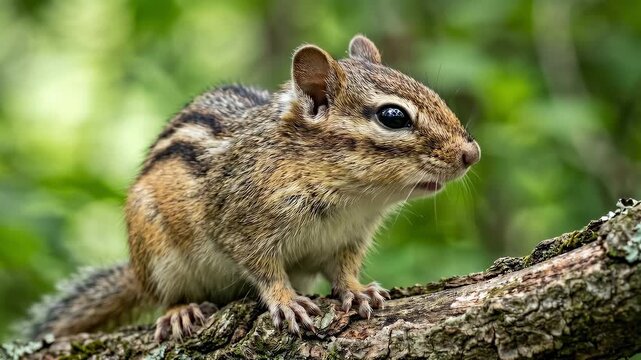 Adorable Chipmunk Sitting on a Tree Branch in a Forest.