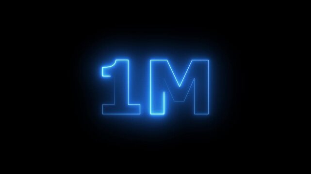 One million followers count displayed with glowing blue neon typography isolated on black background social milestone number sign light social milestone number sign light