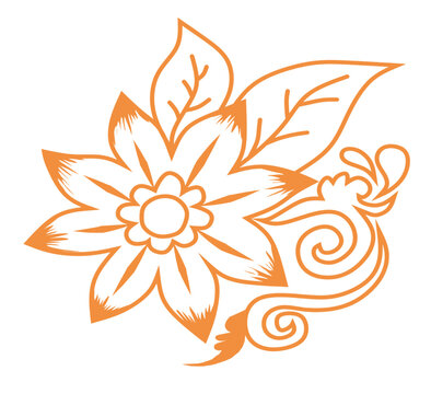Flower with leaves in traditional Indonesian batik pattern illustration, featuring elegant floral motifs and decorative ethnic details