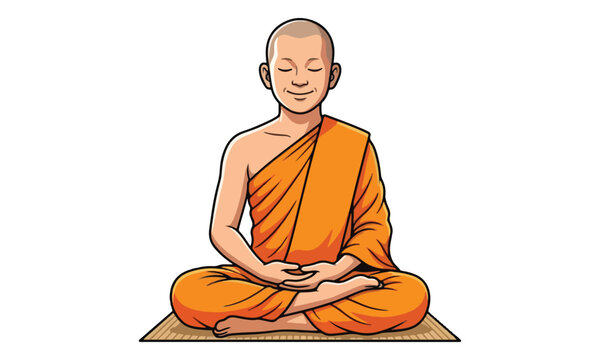 Buddhist Monk Meditating in Lotus Position on Mat