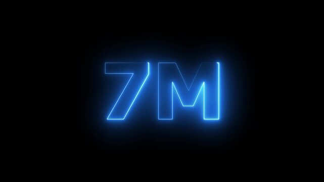social media success celebration 7 million followers neon background,follower growth achievement 7m neon text animation on black background,glowing neon 7m followers milestone celebration animation 