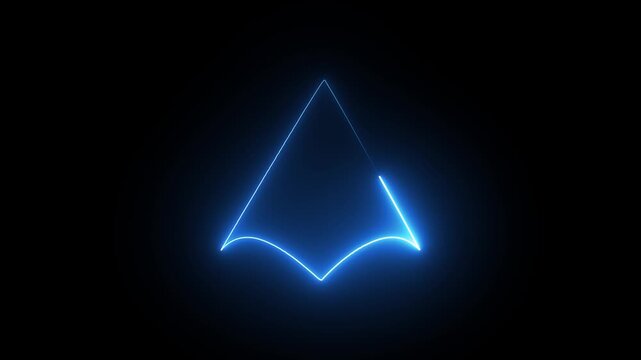 Neon blue triangle on a deep black background,with 4k video animation.