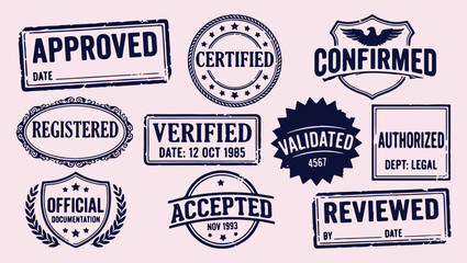 Obraz premium professional validation stamp pattern, business certification mark illustration, corporate document approval background, official stamp mark print, verified document icon set, secure certification art