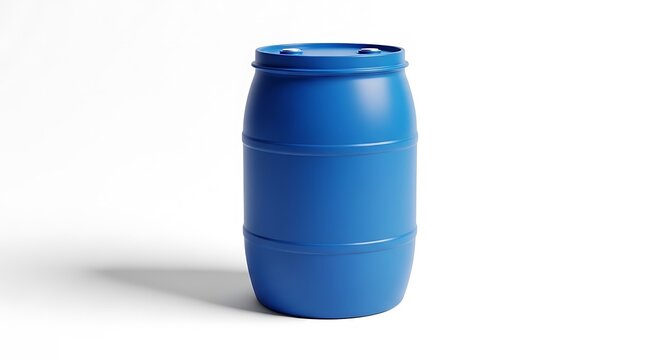 Large blue plastic industrial barrel used for shipping and storage of liquids and chemicals. plastic drum mockup