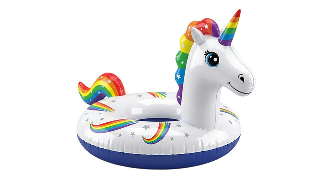 Inflatable unicorn pool float isolated on transparent background