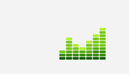 Fototapeta premium Vibrant green graphic equalizer bars illustrating dynamic sound waves and music visualization on a clean, minimalist white background.