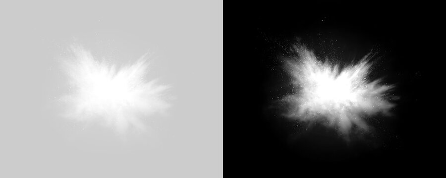 White powder explosion with particles as white smoke overlay png graphic, Commercial Use Light Effect PNG, 