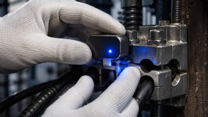 Naklejka premium Close up of Hands Fitting Industrial Thermal Sensor
