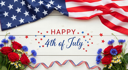 Obraz premium Happy american flag with happy birthday text