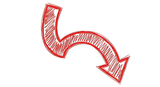 Red curved arrow pointing downward with dotted outline