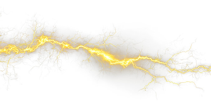 Electric yellow lightning bolt with dynamic sparks and energy flash PNG