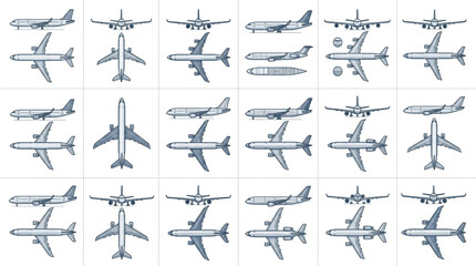 Fototapeta premium Collection of various airplane silhouettes.