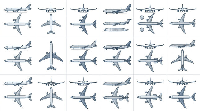 Collection of various airplane silhouettes.