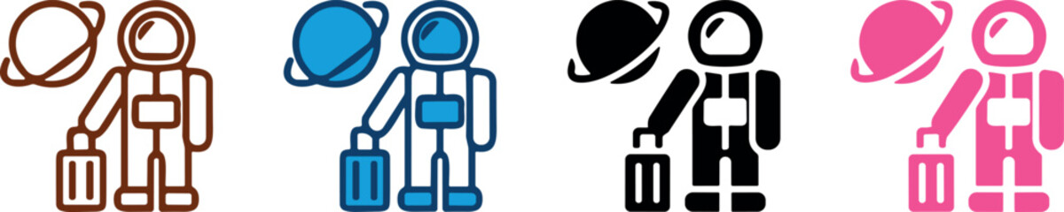 Astronaut vector icon set with space planet and suitcase for cosmic travel and sci-fi exploration concept © Md Munna 