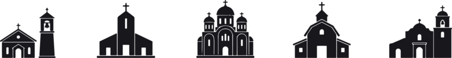 Church building vector icon set with christian cross spires cathedral chapel tower silhouettes for religious architecture © Md Munna 