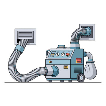 Industrial boiler system machine with pipes and gauges showing heat energy flow and industrial process