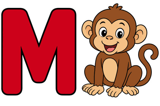 Cute Monkey with Letter M for Alphabet Learning Fun