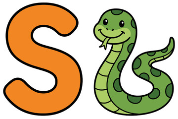 Obraz premium Cute Cartoon S Letter with a Friendly Green Snake Illustration for Education