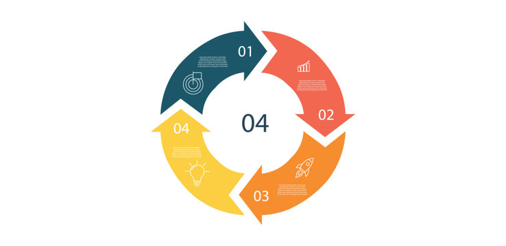 Business infographics. Circular arrows with 5 steps, options. Business infographics. Vector pie charts. Process chart, cycle diagram for business presentation, report, brochure.