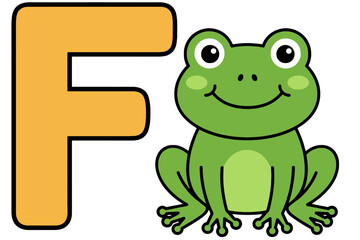 Fototapeta premium Funny Frog Character with Letter F for Kids Education