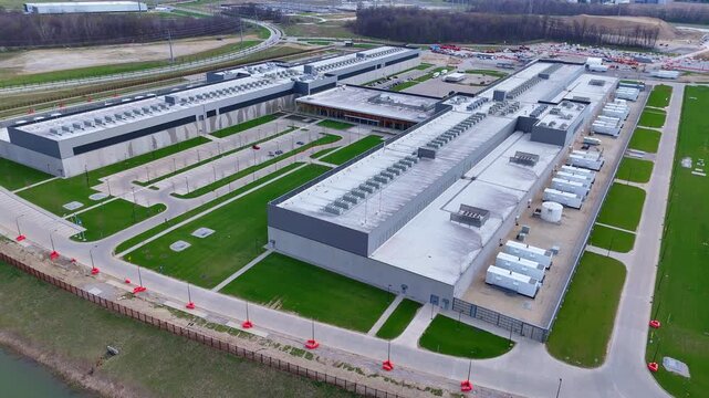 Data center hub in New Albany, Ohio, USA for cloud computing and machine learning, data center main building
