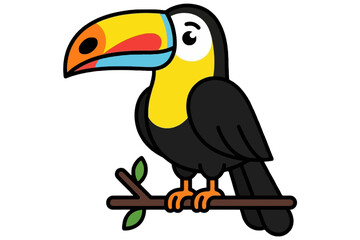 Fototapeta premium Colorful Toucan Bird Sitting on Tree Branch Vector Illustration