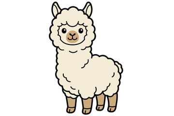 Fototapeta premium Cute Fluffy Alpaca Standing Isolated Cartoon Style