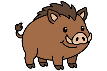 Fototapeta premium Cute Cartoon Wild Boar with Tusks and Spiky Hair