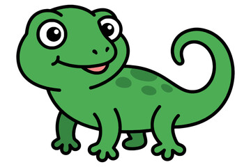 Fototapeta premium Cute Cartoon Green Lizard Illustration with Happy Face and Playful Curved Tail