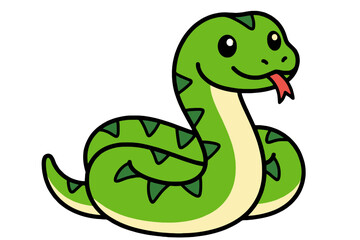 Fototapeta premium Cute Green Snake Character Waving Tail Animal Illustration