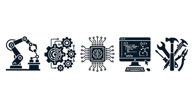 Industrial technology and tools icons set.