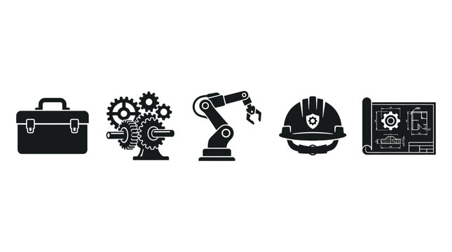 Industrial tools and equipment icons set.