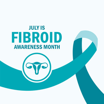 July is Fibroid Awareness Month poster vector illustration. Teal awareness ribbon and uterus icon set. Female reproductive health symbol. Template for background, banner, card. Important day