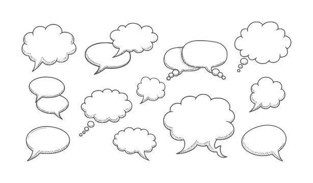 Collection of hand drawn style speech bubbles and thought bubbles talk communication