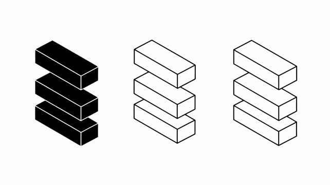 Isometric stack of rectangular blocks in 3d perspective arrangement