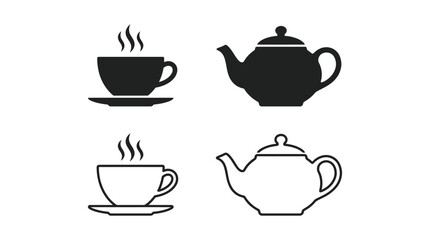 Obraz premium Teapot And Cup Silhouette Collection Black And White Design Silhouette