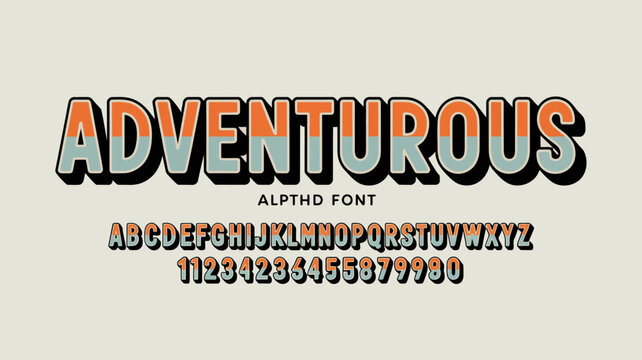 Colorful retro pixel style adventurous font text with uppercase letters and numbers