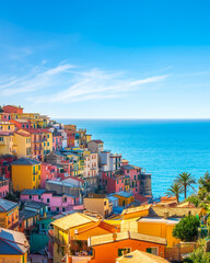 Manarola Village Colorful Houses and Sea, Cinque Terre, Liguria © stevanzz