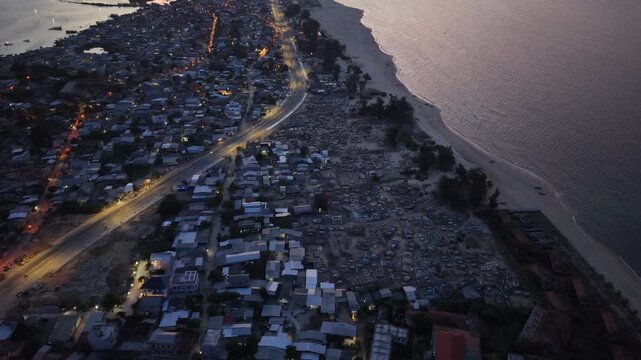 4K 60 FPS Sunset Aerial rotating up drone shot of Hai Duong, Hue, Vietnam - landscape