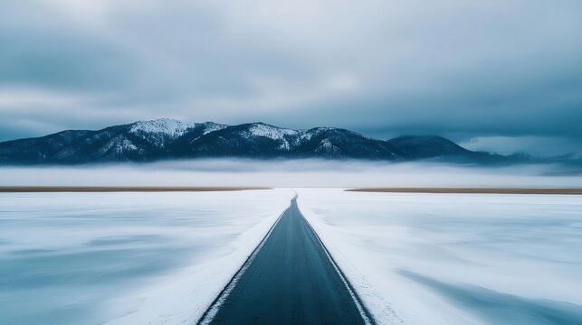 Haunting morning in quiet valley, mist dancing across frozen ground
